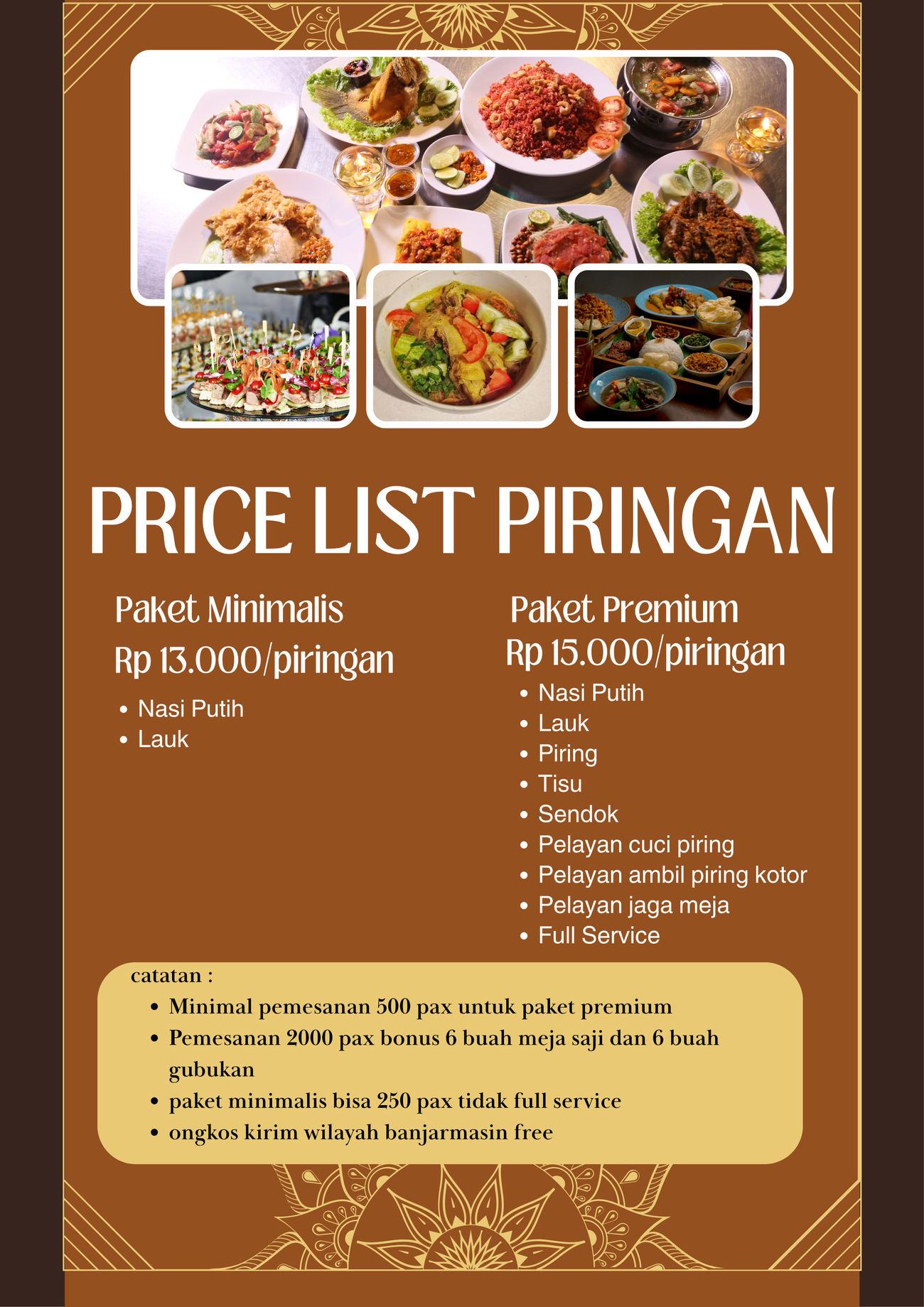 Halaman 1 brosur price list Nur Marisa Catering, Price list piringan