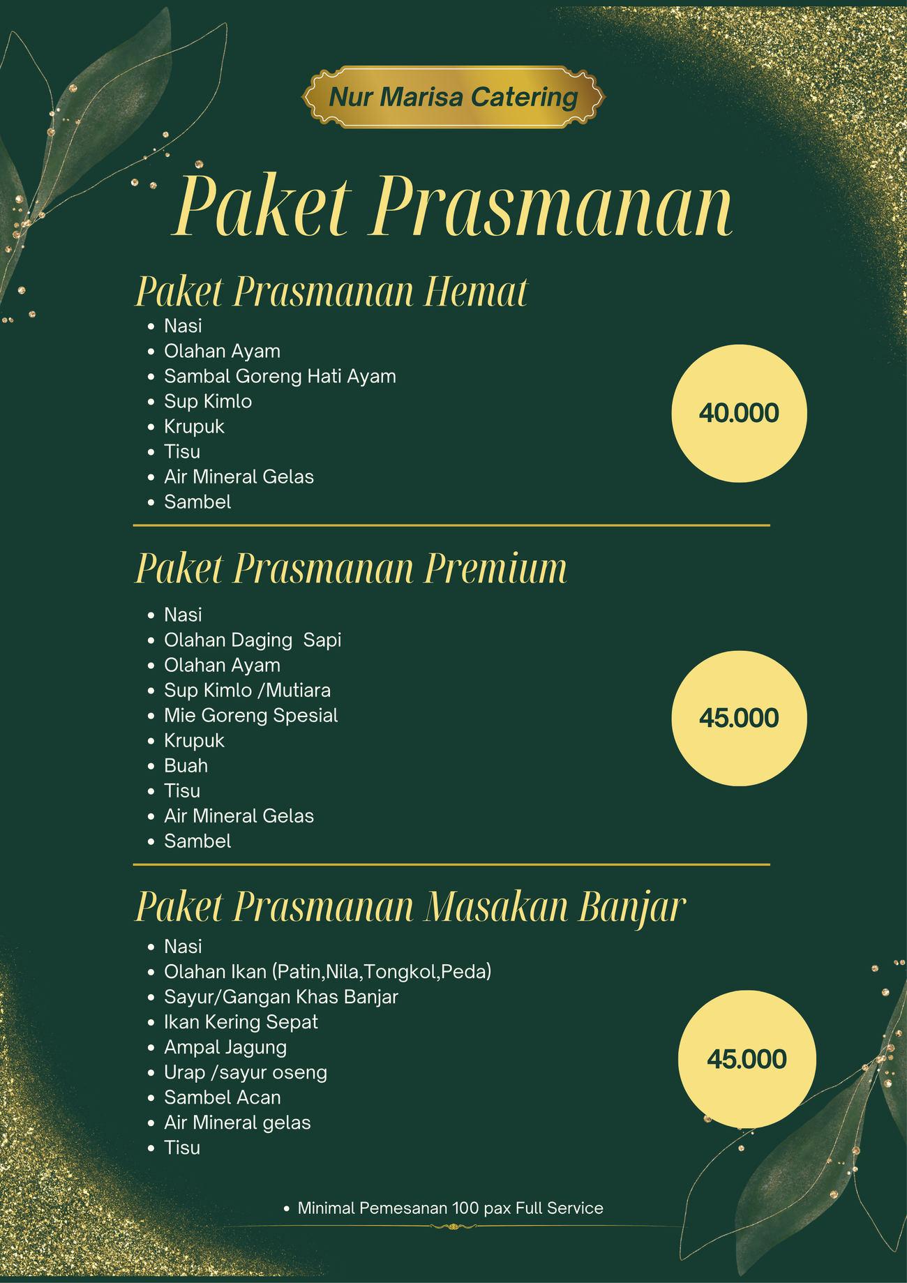Halaman 3 brosur price list Nur Marisa Catering, Paket prasmanan
